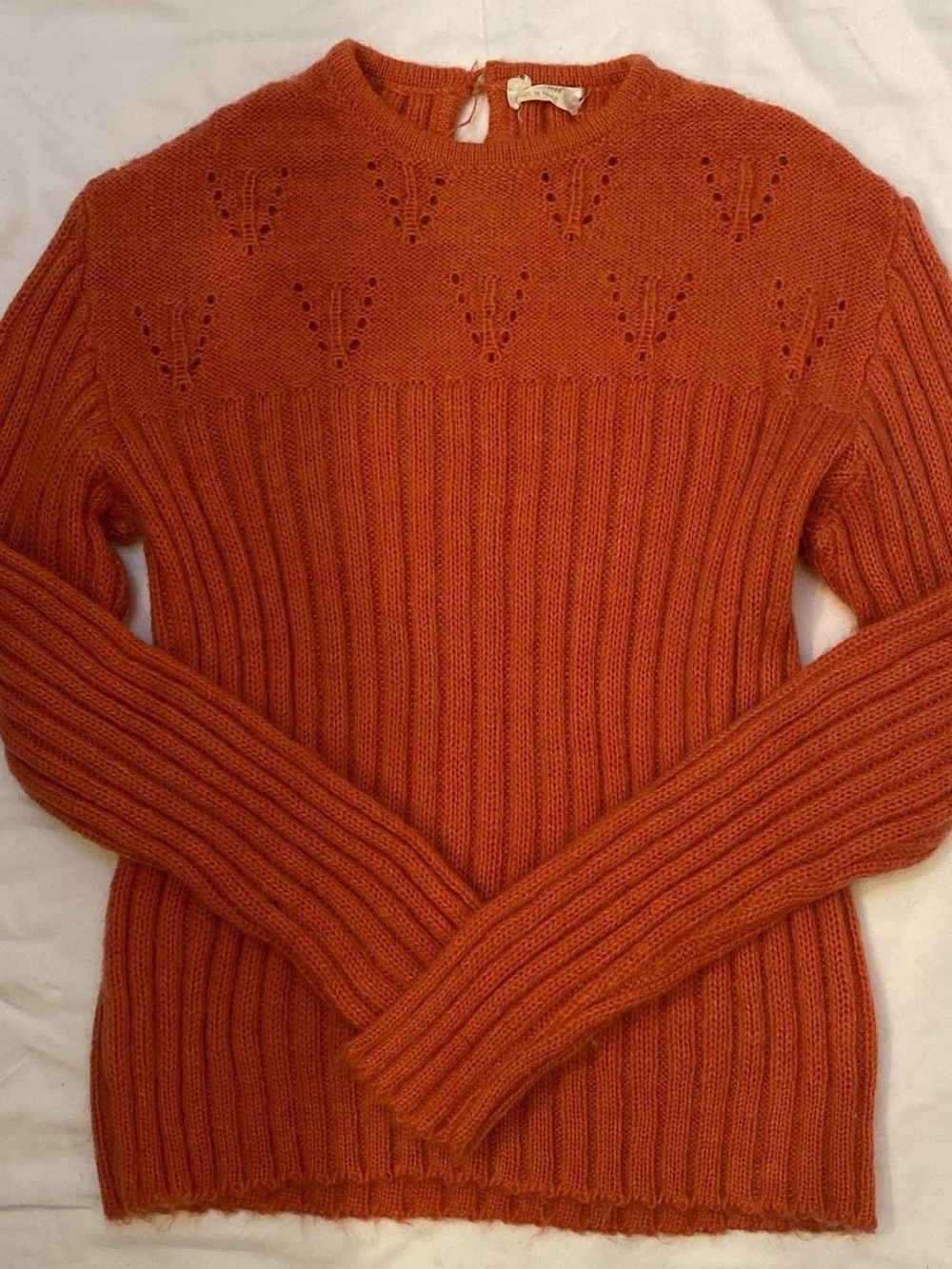 Vintage Women's Ribbed Mohair Wool Sweater in Burnt Orange Made in Italy